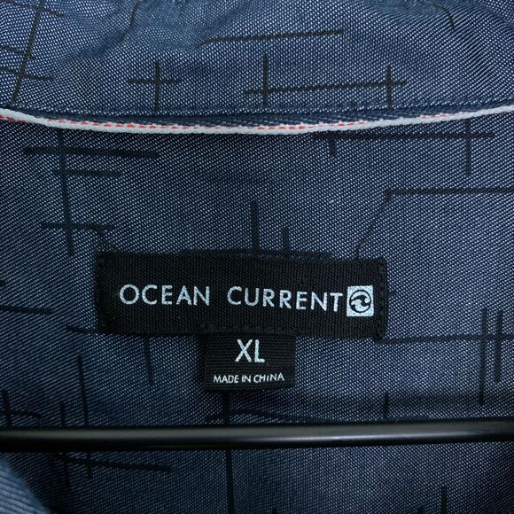 Ocean Current Chambray Printed Shirt Blue Button Front Casual Cotton Mens XL - Picture 7 of 9